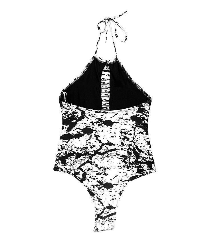Pakaian renang one piece halter hitam dan putih klasik